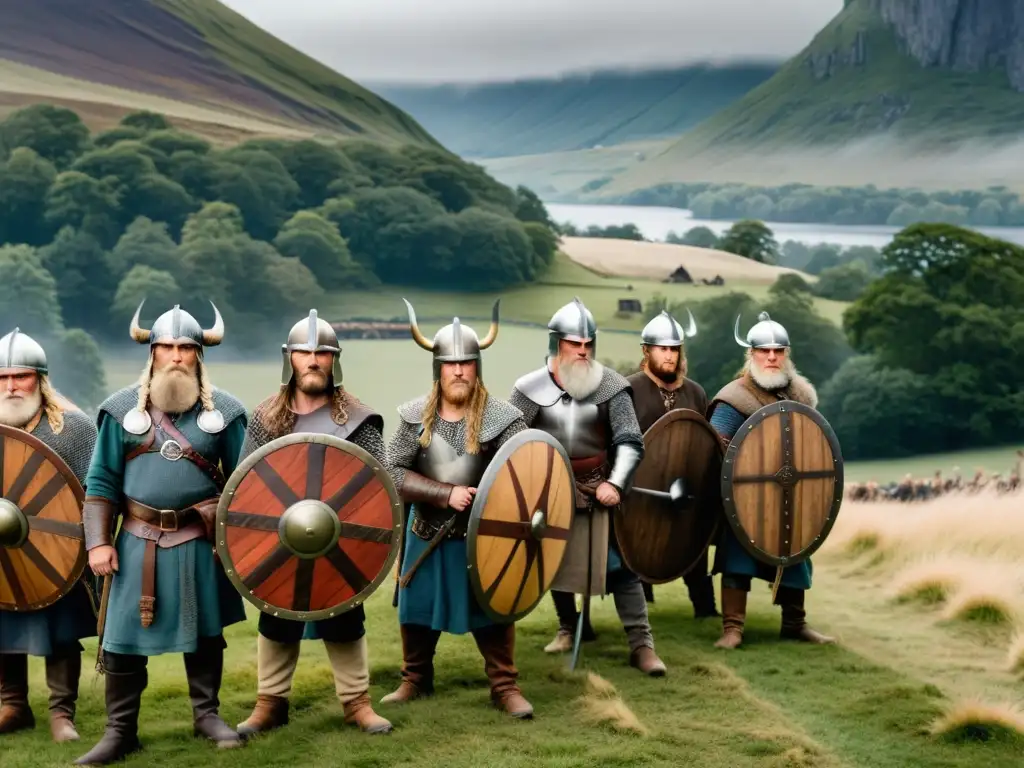 Preparación épica de actores vikingos en set de película Actores con vestimenta vikinga en el cine se preparan para una batalla en un set de película