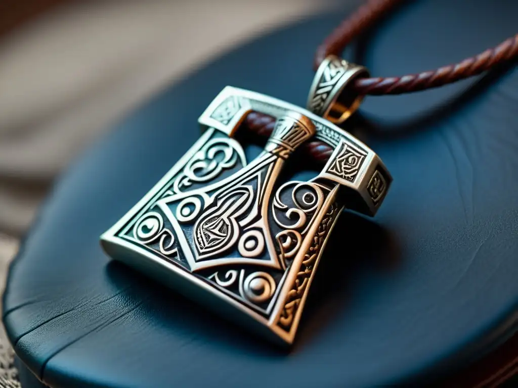 Colgante de martillo de Thor en plata: detalle y simbología rúnica Amuleto de martillo de Thor con símbolos nórdicos para amuletos cotidianos