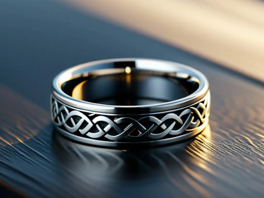 Anillo plateado con diseño de nudos vikingos para estilo moderno