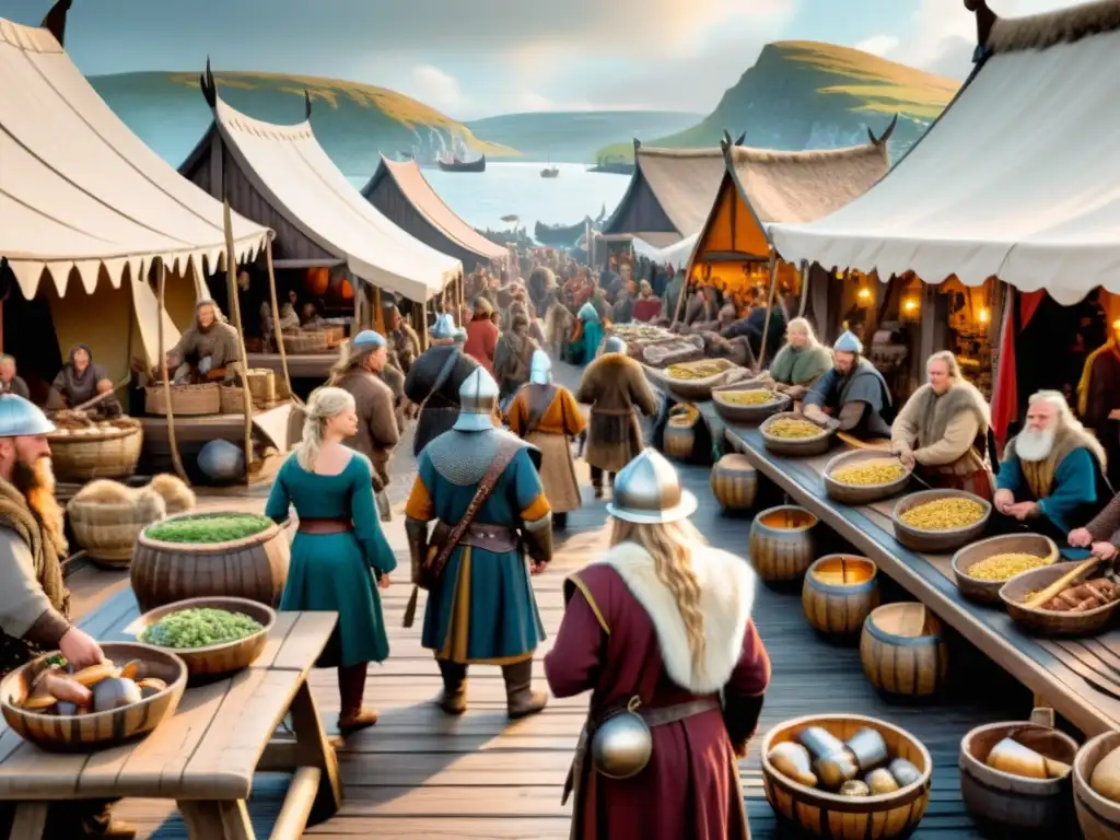 En el animado mercado vikingo, comercio en la era vikinga cobra vida con intercambios y relatos fascinantes