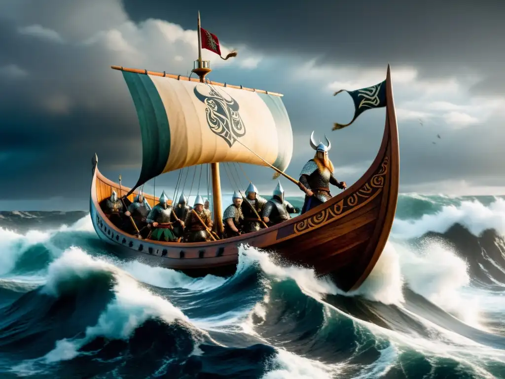 Aplicaciones estrategia militar vikinga: Vikingos surcando el mar en un drakkar, listos para la batalla