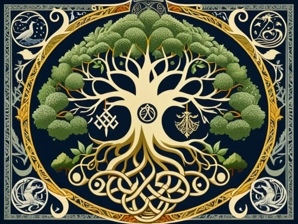 Yggdrasil, el Árbol del Mundo, conecta los nueve reinos de la mitología nórdica en una intrincada obra: La Madre Naturaleza en mitología nórdica