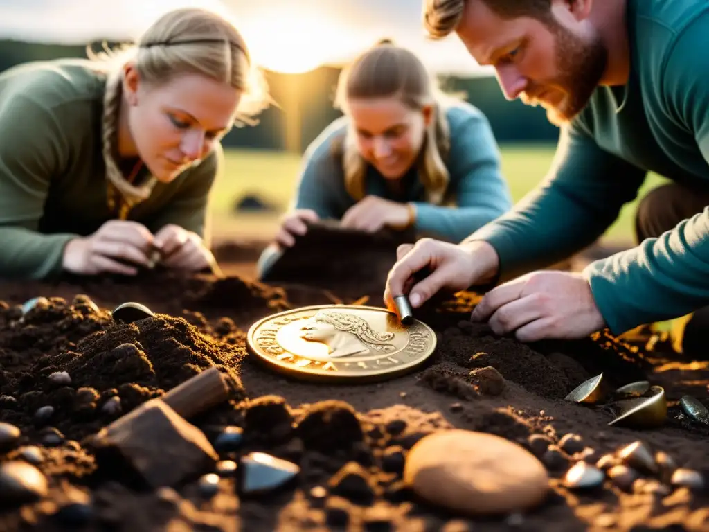 Arqueólogos excavando monedas vikingas, revelando la historia y la importancia de estas monedas en la economía europea