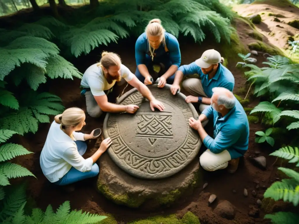 Arqueólogos excavan runestone vikingo en bosque sueco