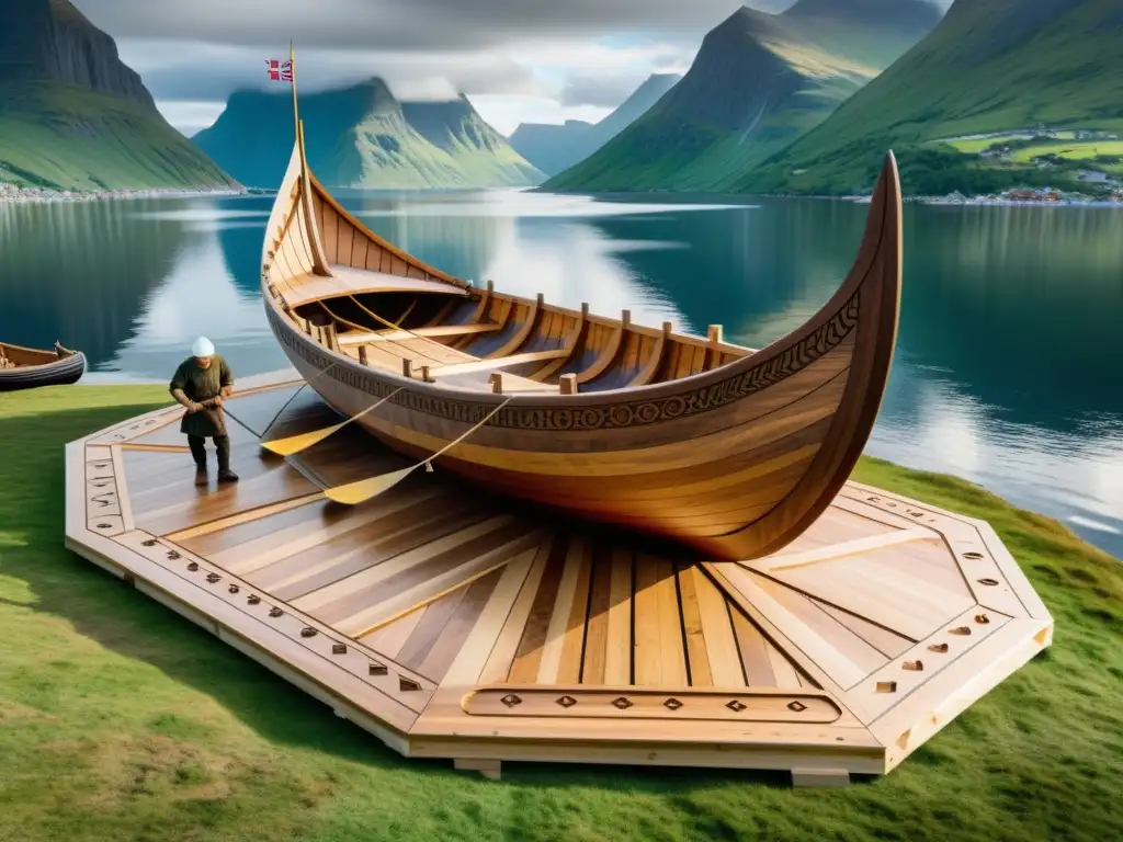 Arte y ciencia en la construcción de un barco vikingo Artesanía vikinga: Construcción de barcos con diseño matemático en un astillero rústico nórdico
