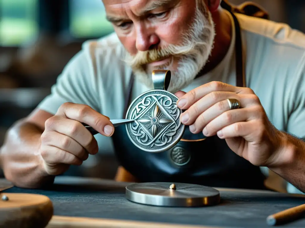 Un artesano creando un colgante de plata inspirado en la era vikinga en un curso de joyería