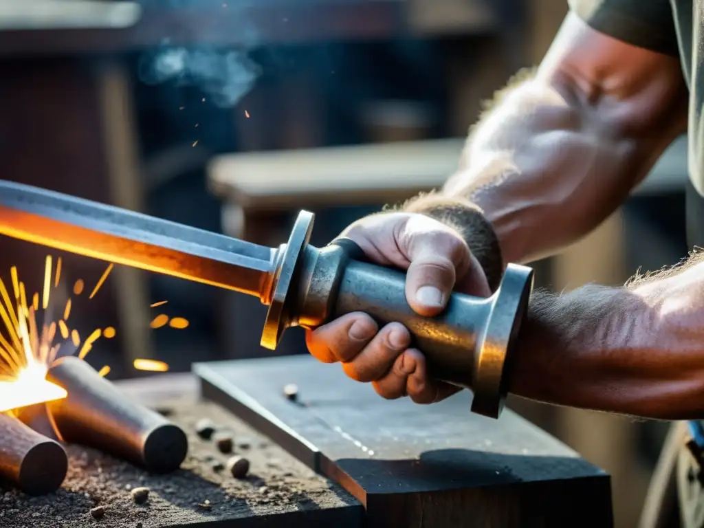 Un artesano forja con destreza una réplica de espada vikinga en su taller