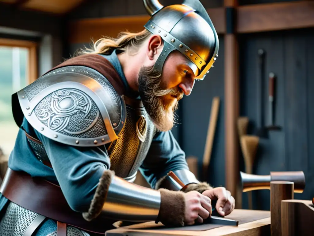 Un artesano experto recrea una armadura vikinga auténtica con precisión y dedicación