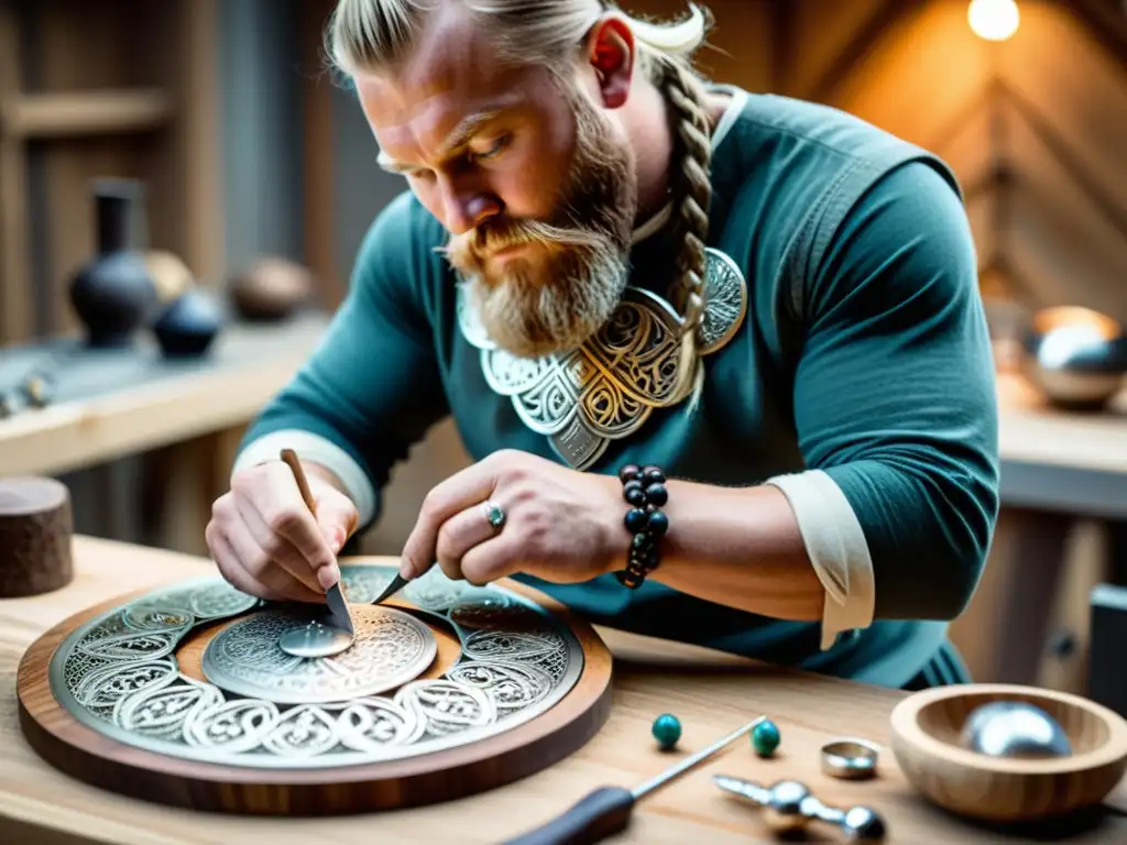 Un artesano experto crea joyas vikingas detalladas en su taller con Consejos moda joyas vikingas