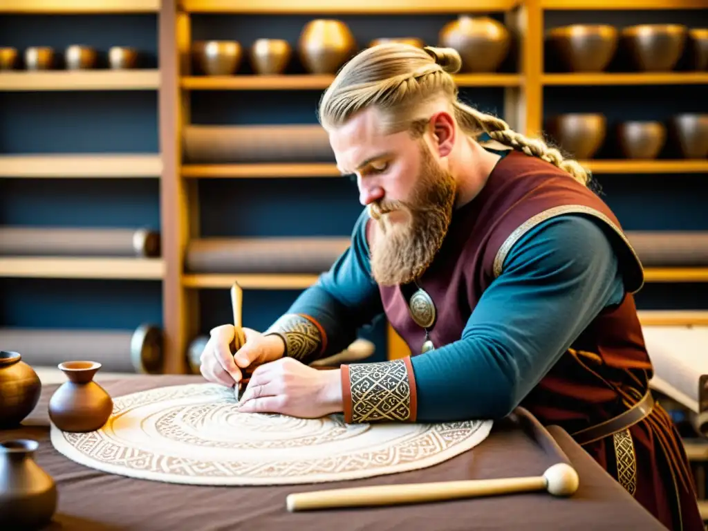 Un artesano meticuloso crea réplicas auténticas de vestimenta vikinga con herramientas tradicionales