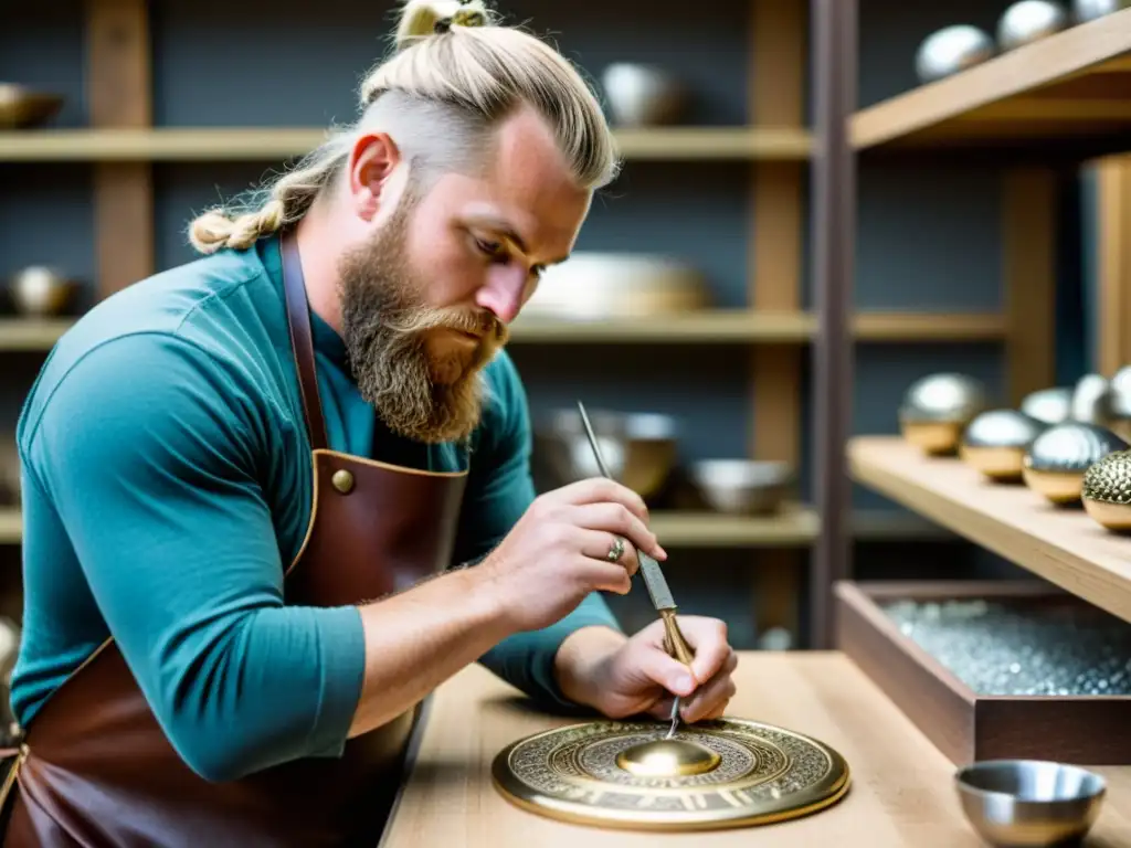 Un artesano moderno recrea con precisión un broche vikingo, en un intenso y detallado proceso de fabricación joyas vikingas