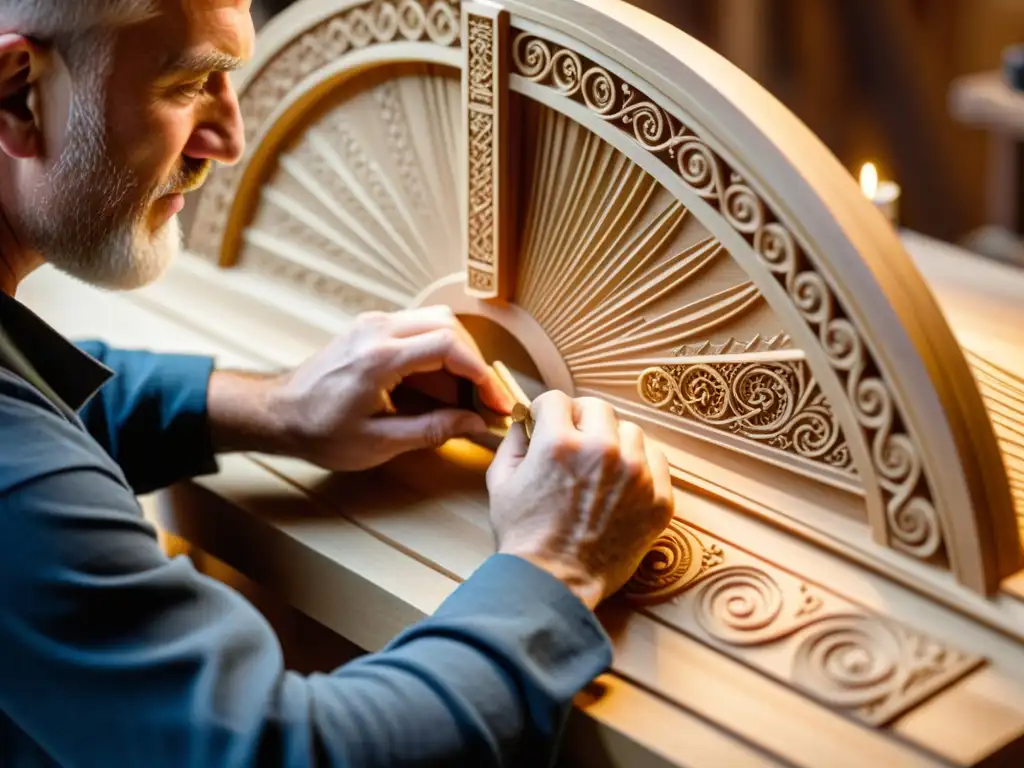 Un artesano modelando con precisión un barco vikingo en madera, resaltando la dedicación y destreza en la artesanía de modelos barcos vikingos