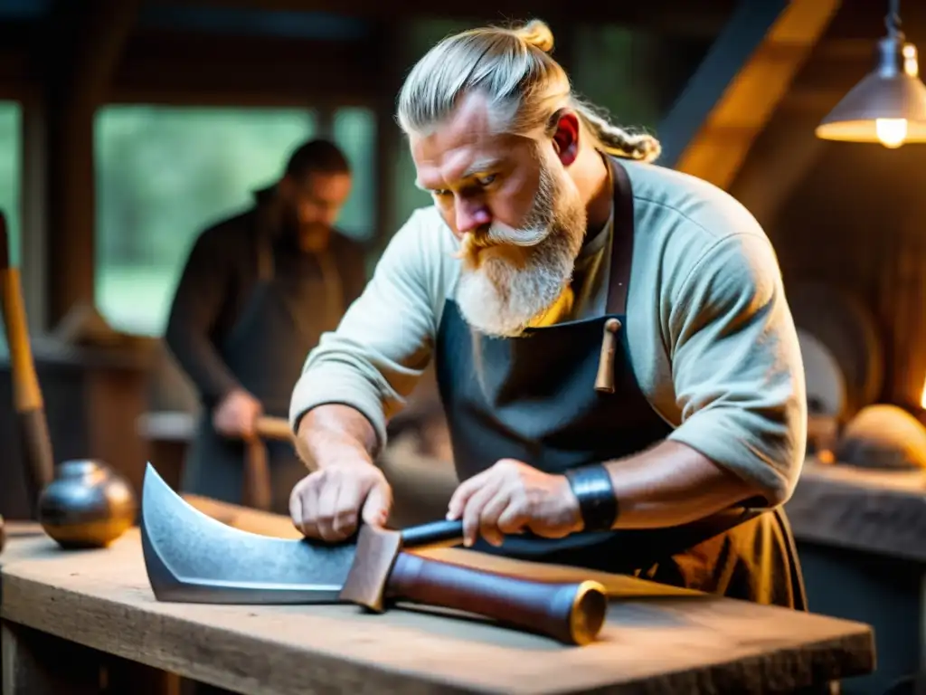 Artesano recrea réplicas hachas vikingas en taller histórico