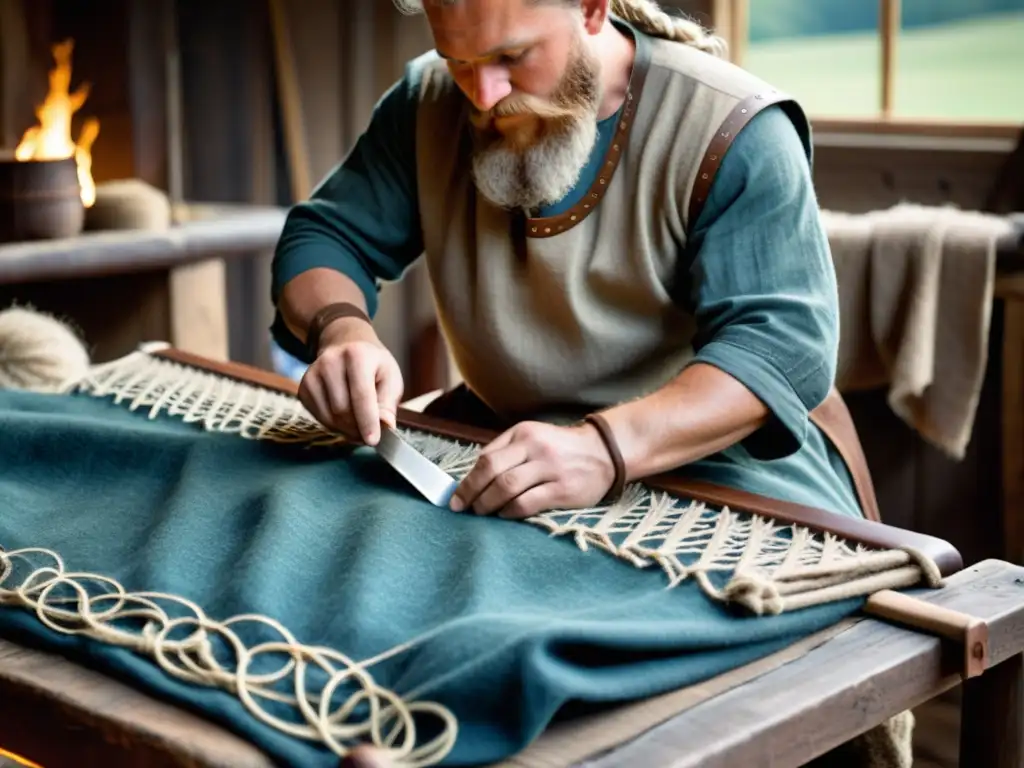 Artesano crea reproducción fidedigna de vestimenta vikinga para películas, tejiendo con detalle histórico