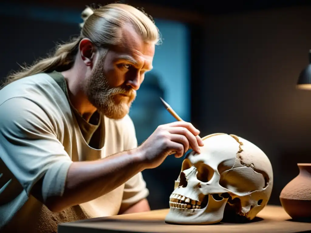 Un artista forense reconstruye meticulosamente las facciones de un vikingo usando tecnología actual