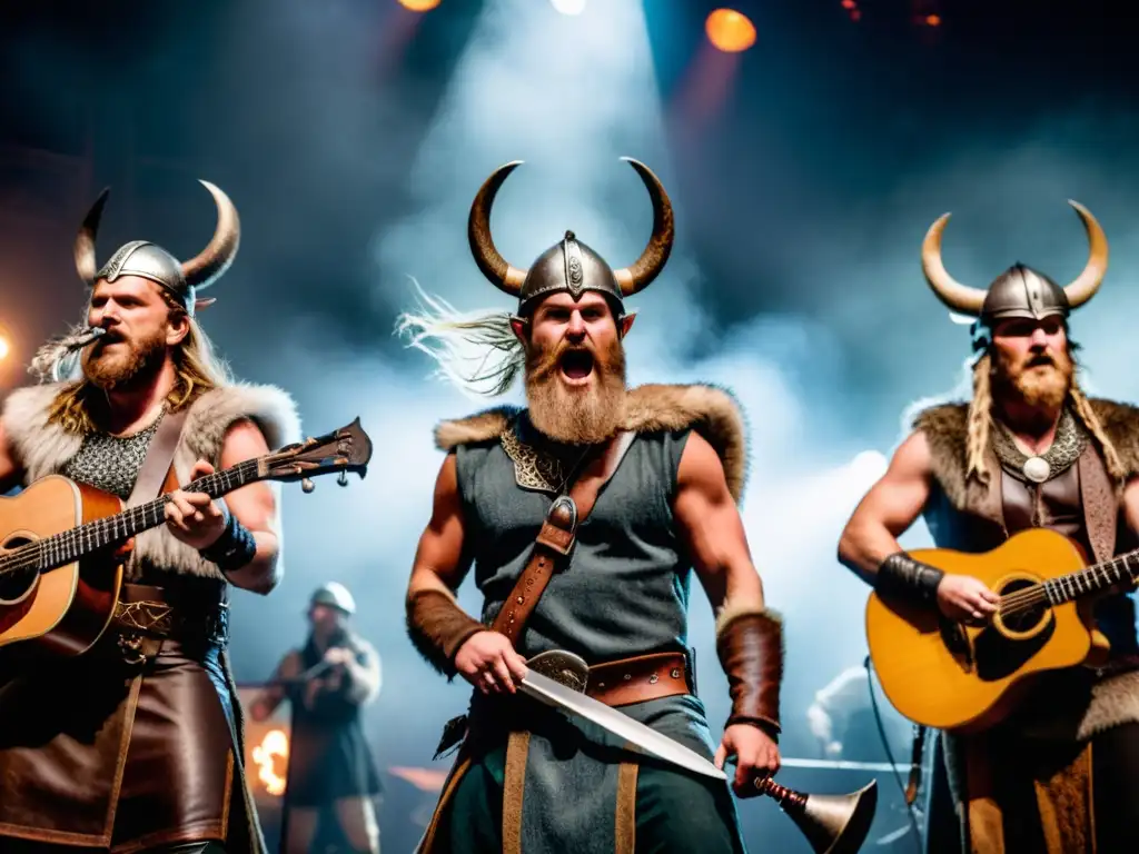 Una banda de música vikinga contemporánea cautiva al público con su mezcla de lo antiguo y lo moderno, en un escenario místico iluminado