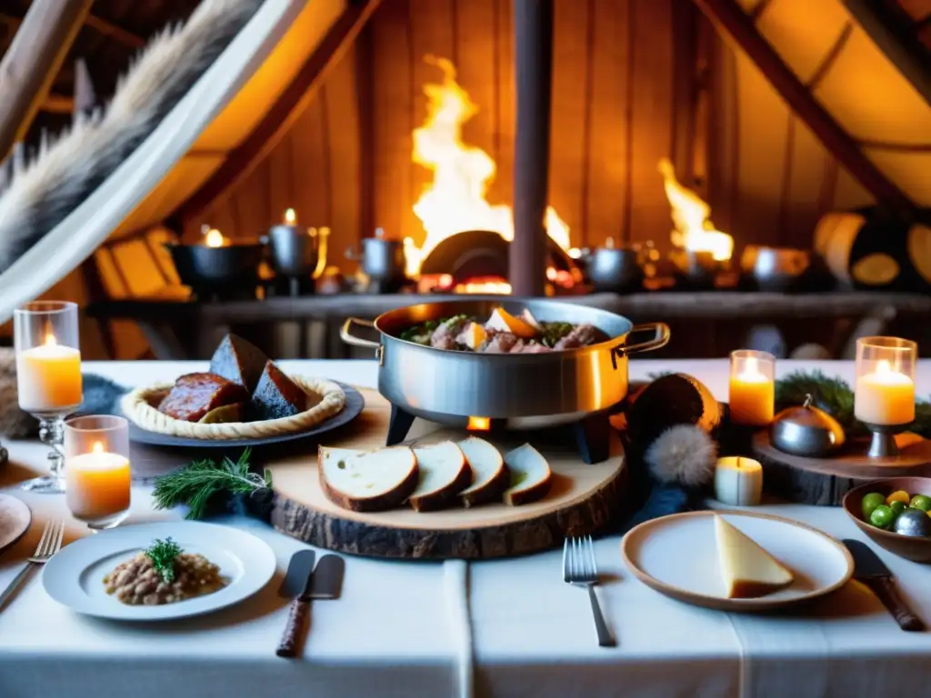 Banquete vikingo: tradición culinaria en un festín épico Banquete vikingo moderno con delicias culinarias tradicionales