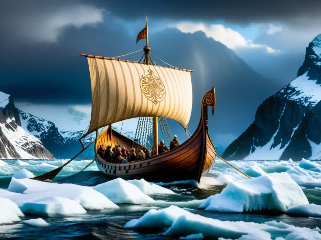 Un barco vikingo navega en aguas heladas hacia comercio de metales preciosos vikingos