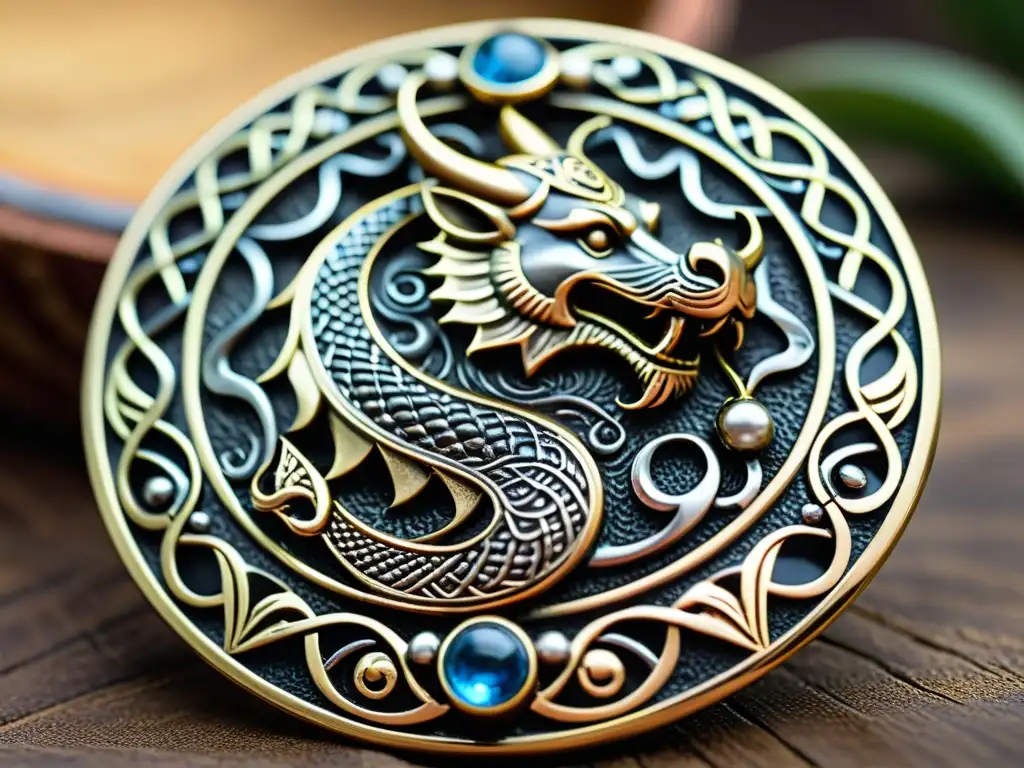 Una broche vikingo con un feroz dragón tallado, destacando la artesanía y simbolismo de los motivos animales en joyas vikingas