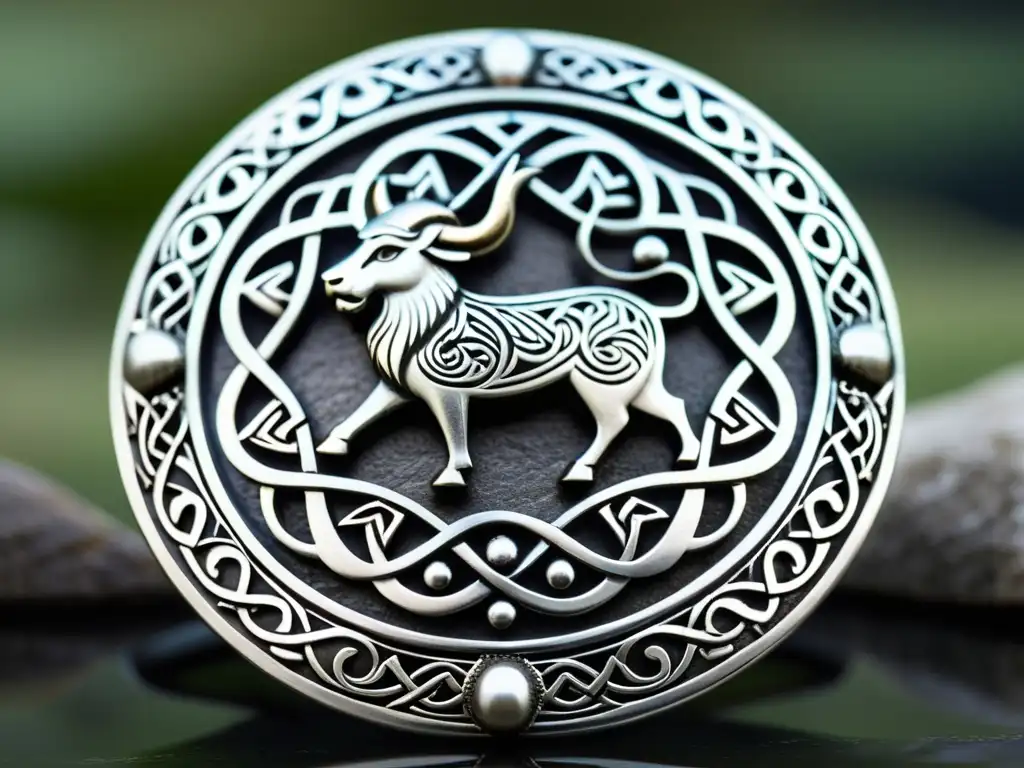 Un broche vikingo de plata con intrincados patrones geométricos y motivos animales, reflejando la riqueza cultural y significado de las joyas vikingas