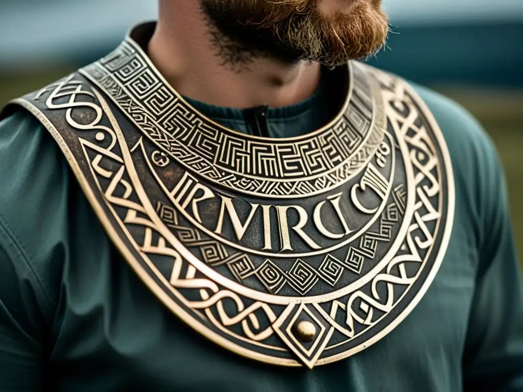 Collar vikingo con runas ancestrales: Detalles y patina añeja evocan la historia y misticismo del artefacto