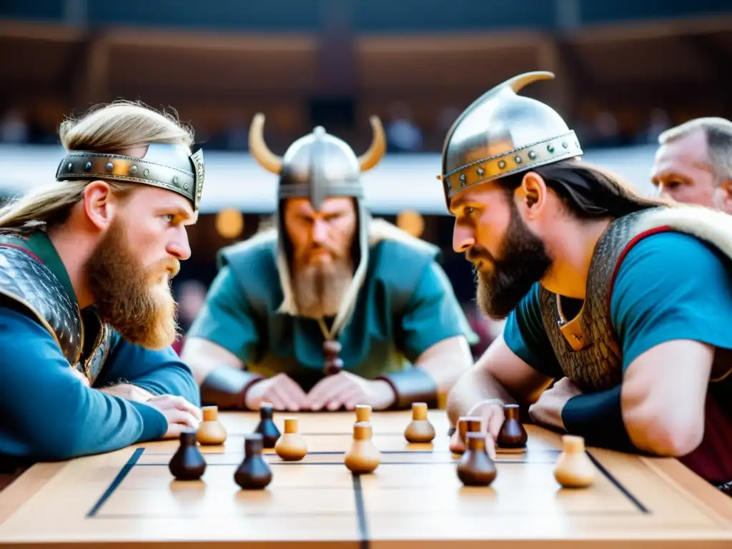 Competidores vikingos concentrados en el Campeonato de juego Hnefatafl Vikingo