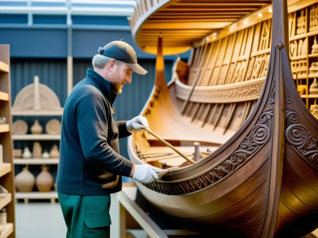 Conservadores restauran detalladamente barco vikingo en museo