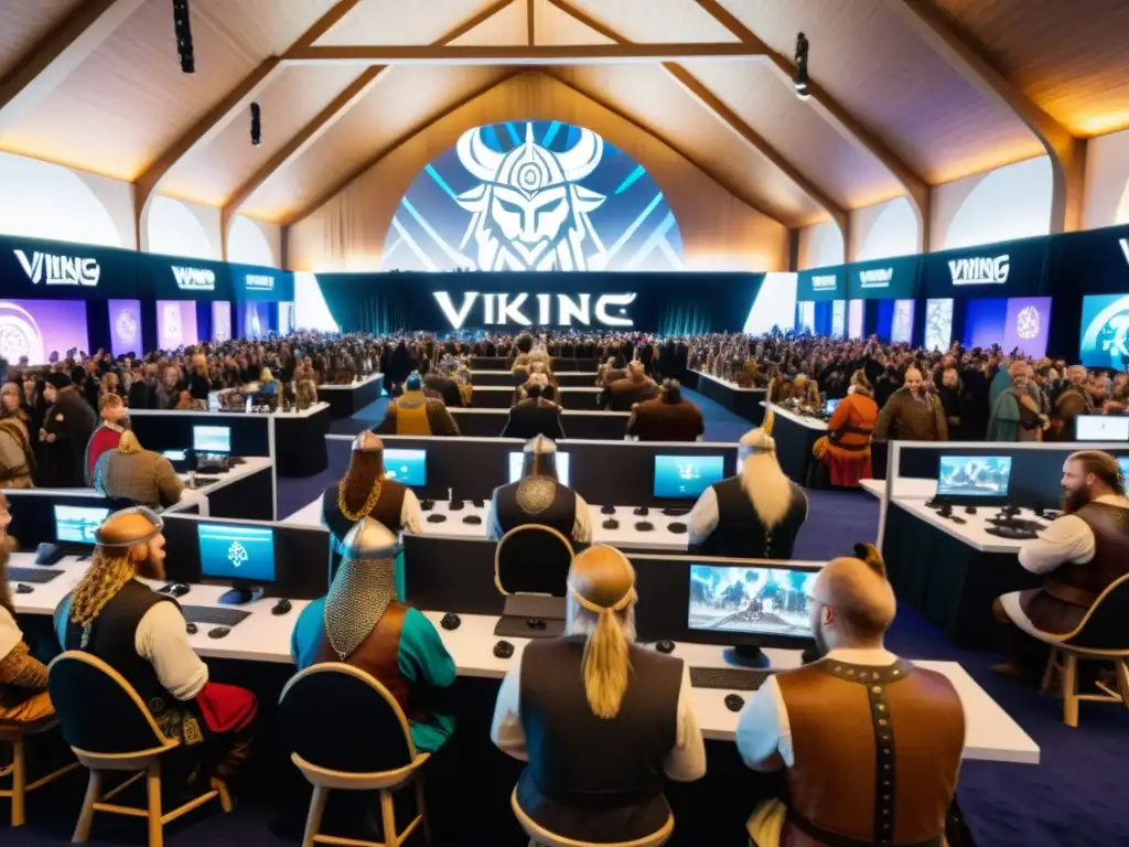 Una convención de juegos vikingos era digital, con asistentes en trajes vikingos y juegos en pantallas