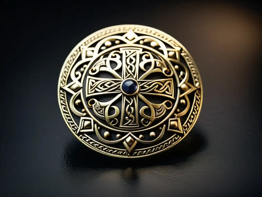 Descubrimientos recientes joyas vikingas: Detalle impresionante de un broche vikingo con intrincados diseños y metalistería