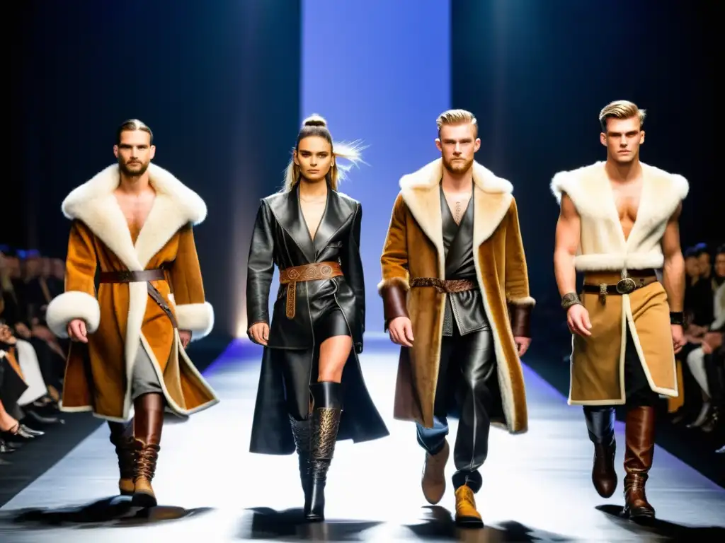 Desfile de moda vikinga contemporánea tendencias influencia: modelos modernos desfilan con estilo único en pasarela