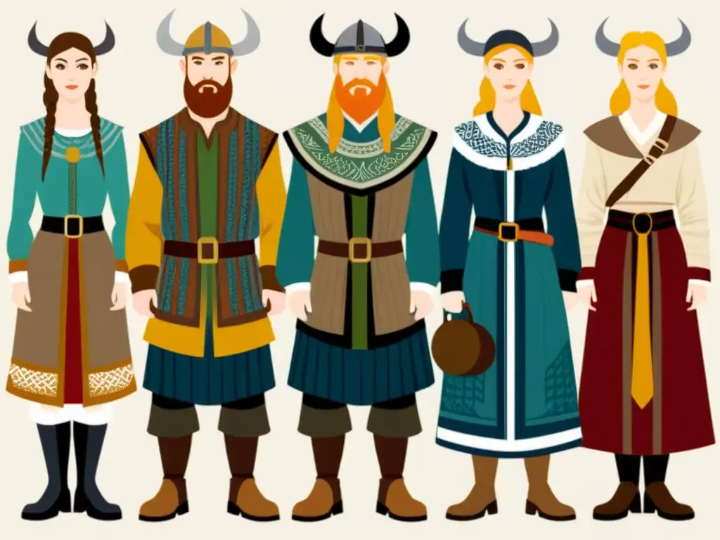 Ilustración detallada de la evolución de la vestimenta vikinga a lo largo de las estaciones