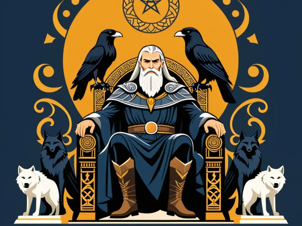 Ilustración detallada de Odin, dioses vikingos y otras deidades, resaltando similitudes mitológicas