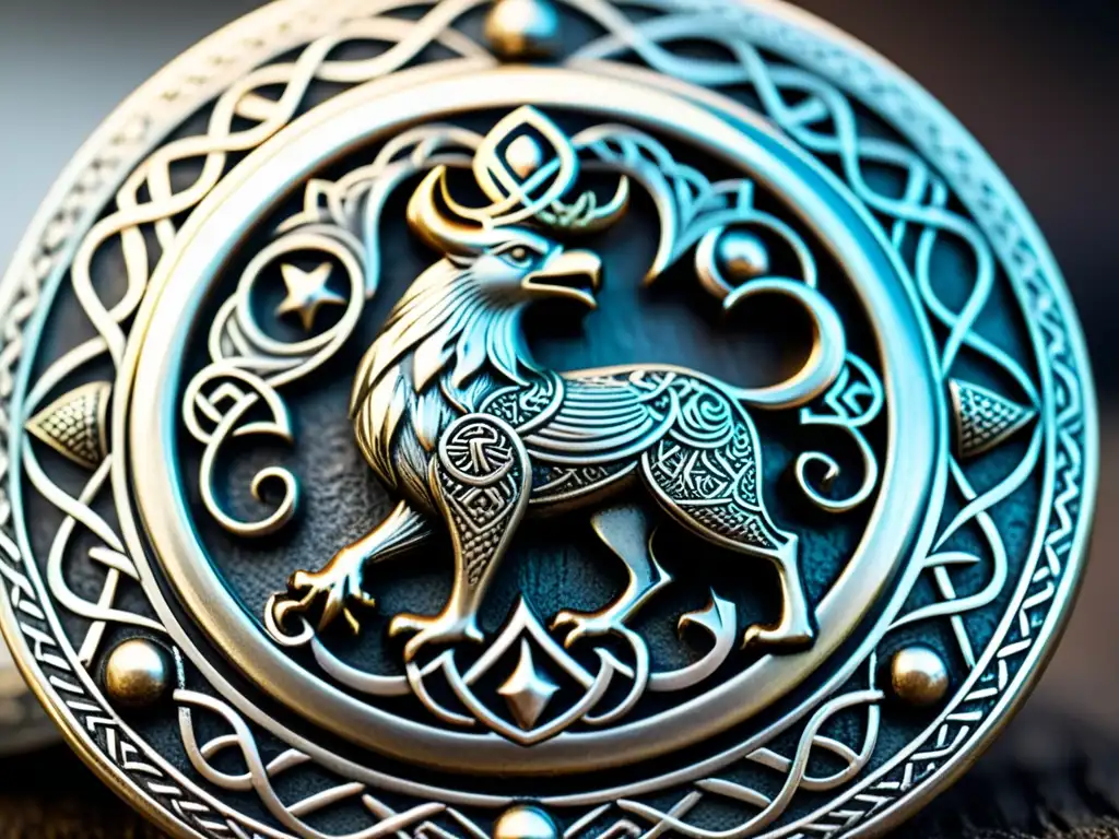 Detallado broche vikingo: historia y diseño de joyas vikingas con patina en metal envejecido