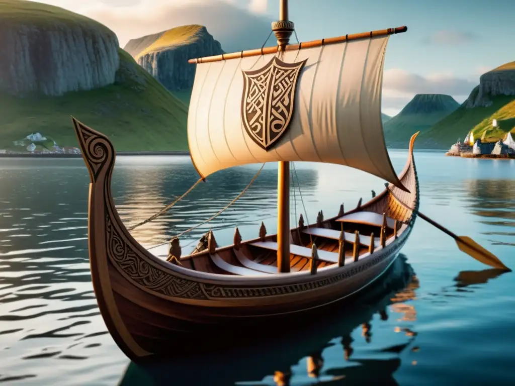 Detallado diseño y funcionalidad de un barco de guerra vikingo, con dragones y remos