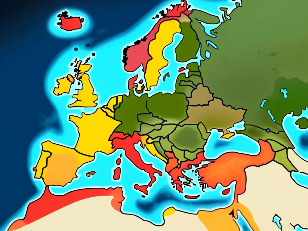 Detallado mapa de rutas comercio vikingo influencia en Europa, destacando ciudades y bienes intercambiados