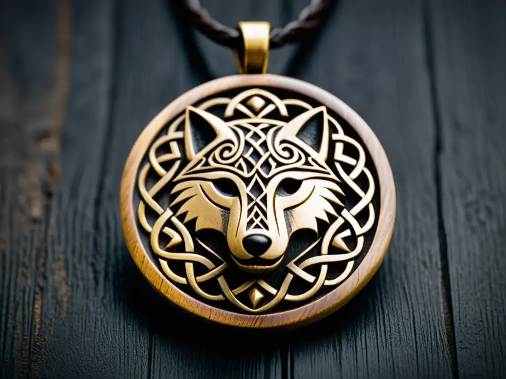 Detalle de amuleto vikingo con diseño de lobo, simbolizando poder y protección