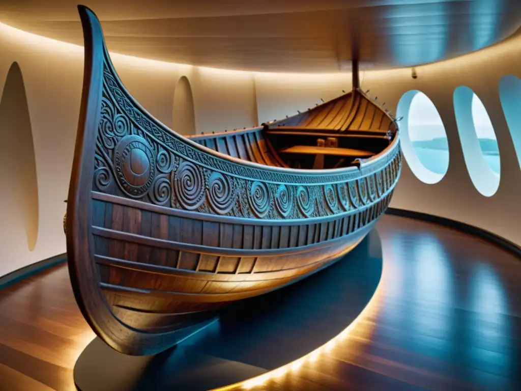 Detalle del barco vikingo Oseberg, destacando el impacto vikingo en arte europeo