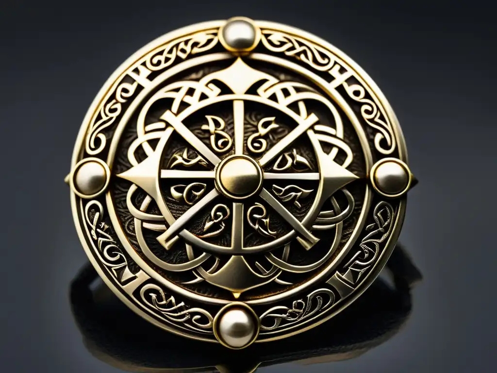 Detalle de broche vikingo: simbología mística joyas vikingas en la intrincada artesanía