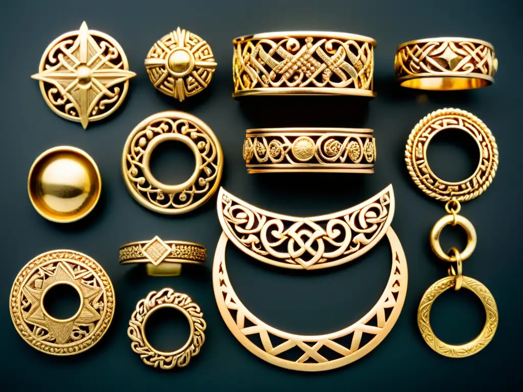 Detalle excepcional de broches, collares y brazaletes de joyería vikinga
