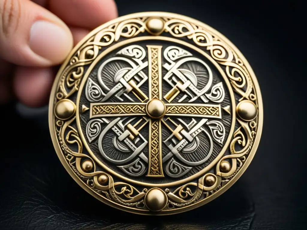 Detalle de limpieza de broche vikingo, preservación joyas vikingas cuidados