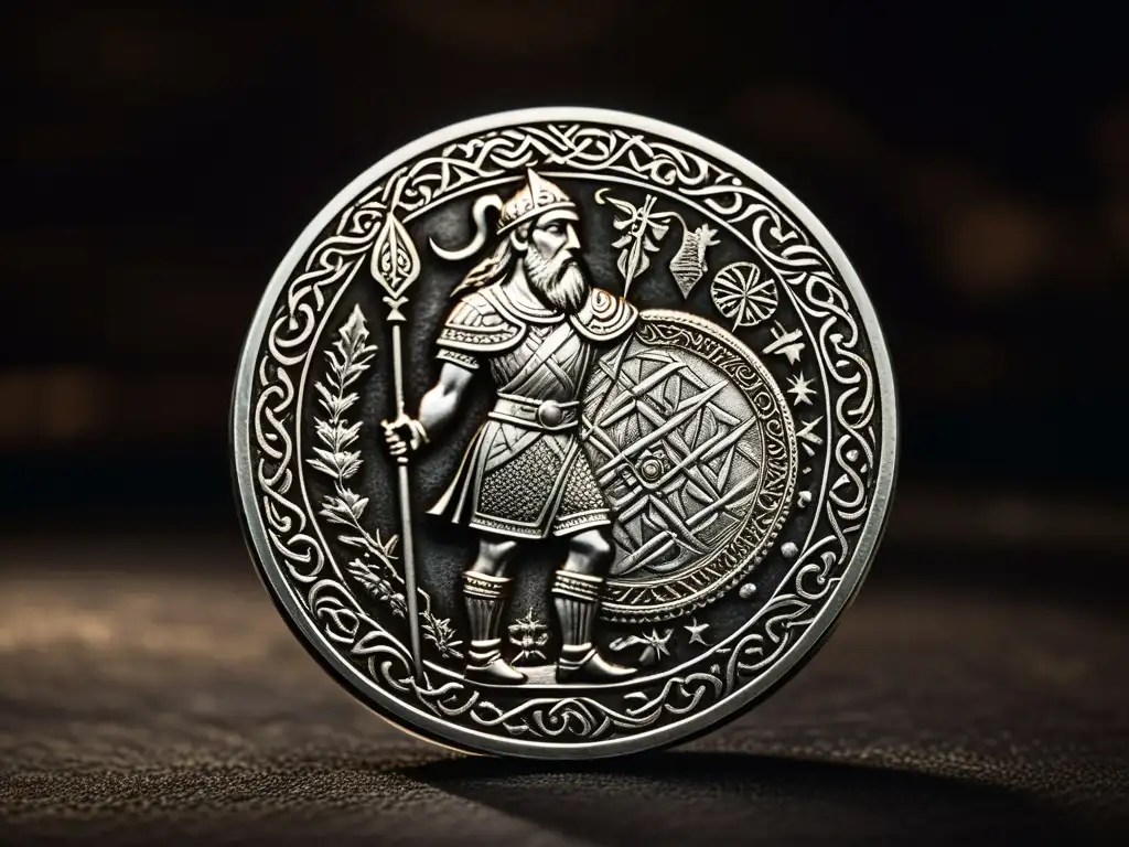 Detalle de una moneda vikinga de plata, resaltando la importancia del arte en economía vikinga