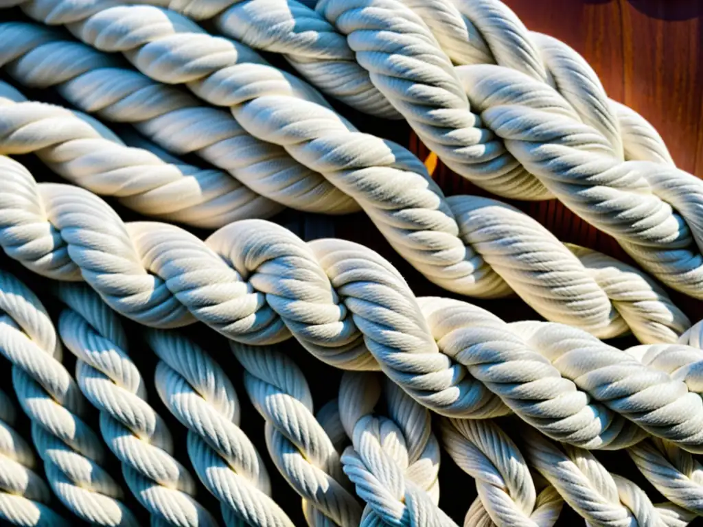 Nudos vikingos: arte marítimo en detalle Detalle de nudos en la construcción de barcos vikingos, resaltando la artesanía y estructura de las cuerdas