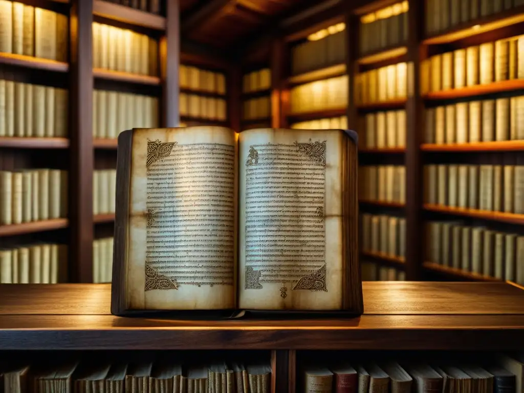 Manuscrito islandés antiguo: arte y historia en detalle Detalles de manuscrito islandés antiguo en biblioteca iluminada