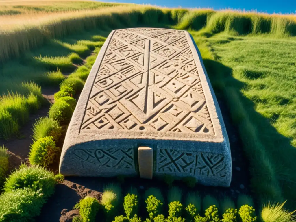 Detalles tallados en una piedra rúnica vikinga en la Isla Gotland, resaltando el comercio vikingo