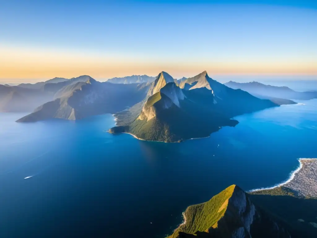 Interacción de dioses entre montañas y el mar, un paisaje majestuoso al atardecer