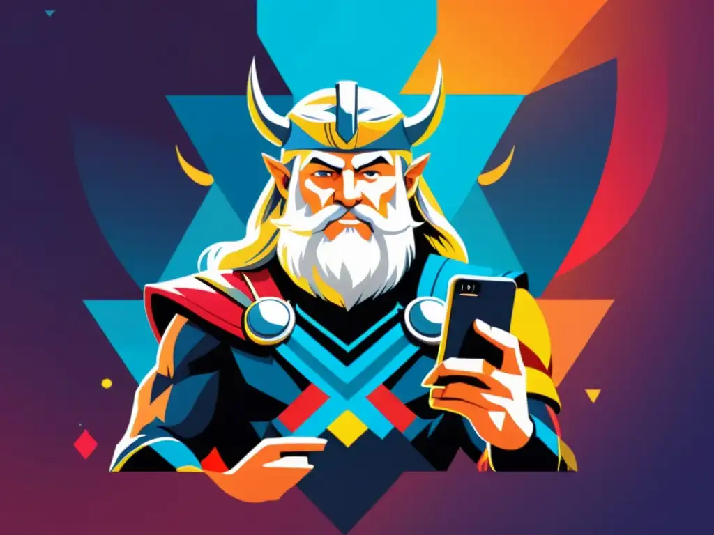 Dioses nórdicos en la era digital: Odin y Thor interactúan en redes sociales con un toque moderno y futurista