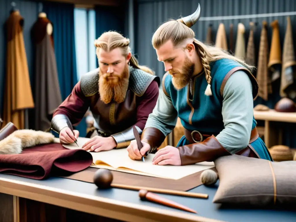 Diseñadores creando reproducciones fidedignas de vestimenta vikinga para películas