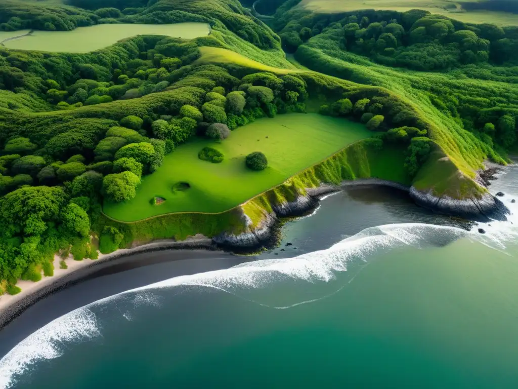 Un dron de alta tecnología mapea tumbas vikingas en la costa ventosa, entre la vegetación verde y el cielo nublado