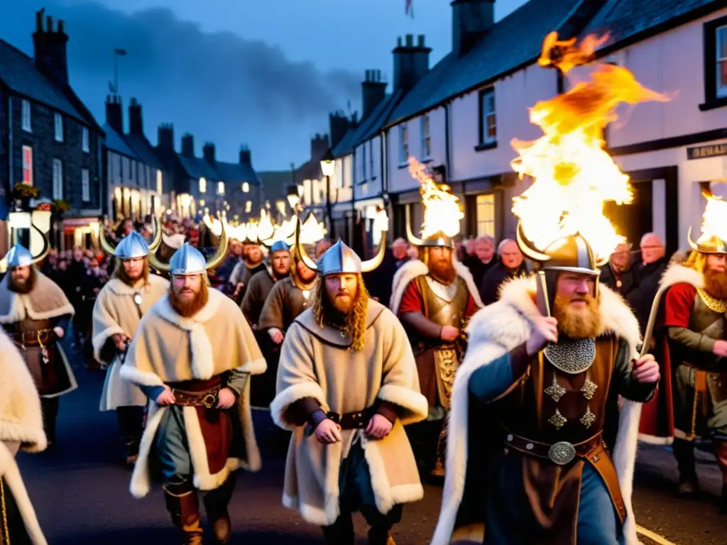 Emocionante desfile de Vikingos en el Festival Up Helly Aa en Lerwick, Escocia