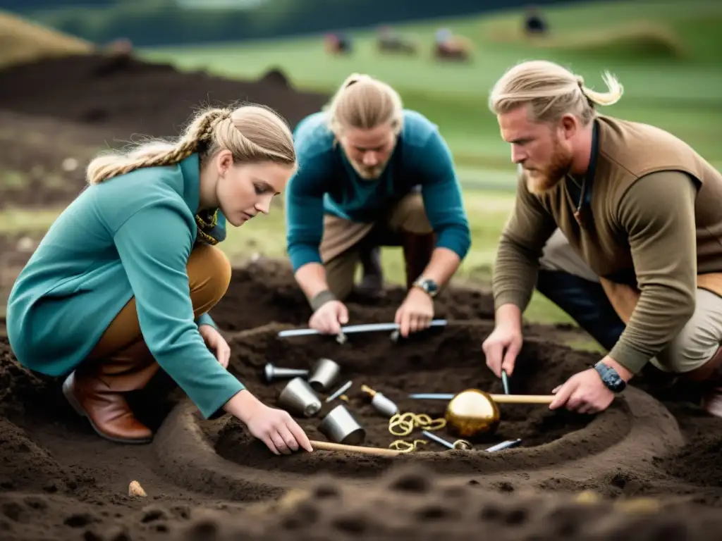 Emocionante excavación de arqueólogos en un sitio vikingo, con joyas y artefactos emergiendo